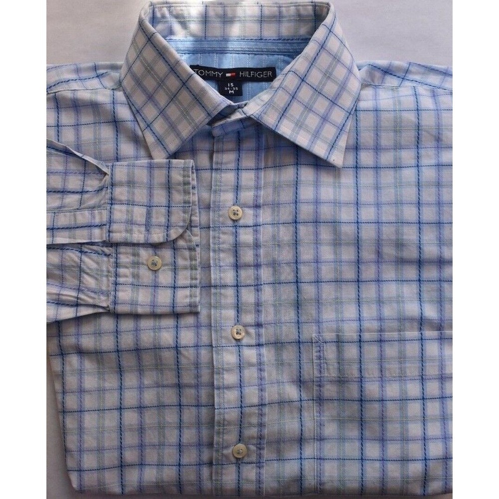 Tommy Hilfiger Men's Blue Plaids & Checks L/S Button Up Cotton Medium Shirt - Picture 3 of 12